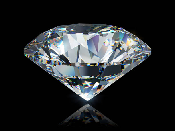 istock Shiny clear round cut diamond on black glossy background 1129432090