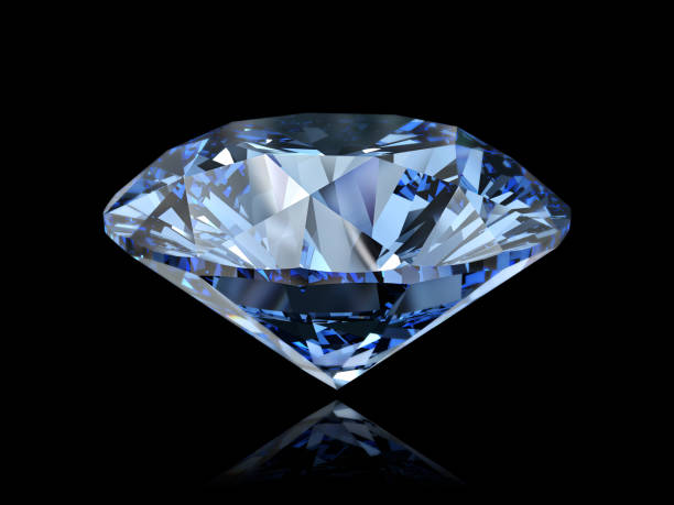 istock Big round cut blue diamond on glossy black background 1129432092