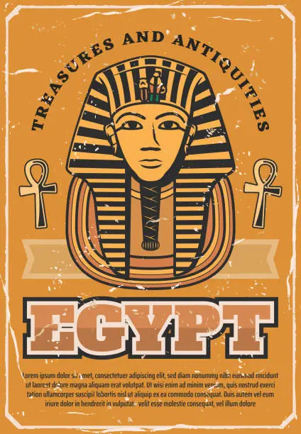 Vector illustration of Ancient egyptian pharaoh death mask. Egypt travel