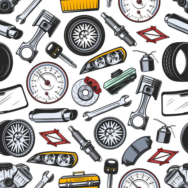 자동차와 자동 원활한 패턴의 예비 부품 - car backgrounds battery service stock illustrations