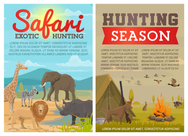 safari polowanie na zwierzęta i ptaki z pistoletu myśliwego - hunting rifle sniper duck hunting stock illustrations