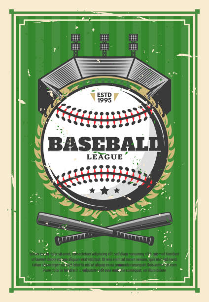 ilustrações, clipart, desenhos animados e ícones de poster retro velho beisebol liga campeonato - scoreboard baseballs baseball sport