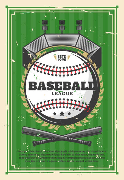 бейсбольная лига чемпионата старый ретро плакат - scoreboard baseballs baseball sport stock illustrations