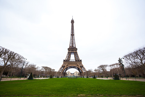 View at Eiffel Tower from the Champ de Mars (Field of Mars).
