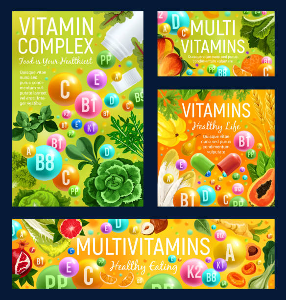 vitamine, obst und gemüse, nüsse und kräuter - capsule vitamin pill letter k medicine stock-grafiken, -clipart, -cartoons und -symbole