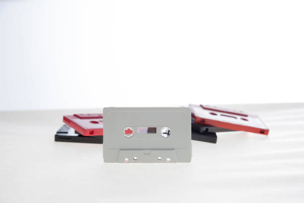 istock Group of Old cassette tapes on white background 1129439781