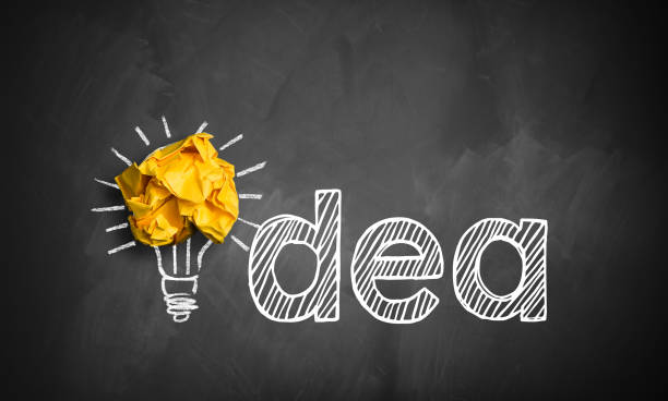 word idea on a blackboard with a lightbulb and crumpled paper as a symbol