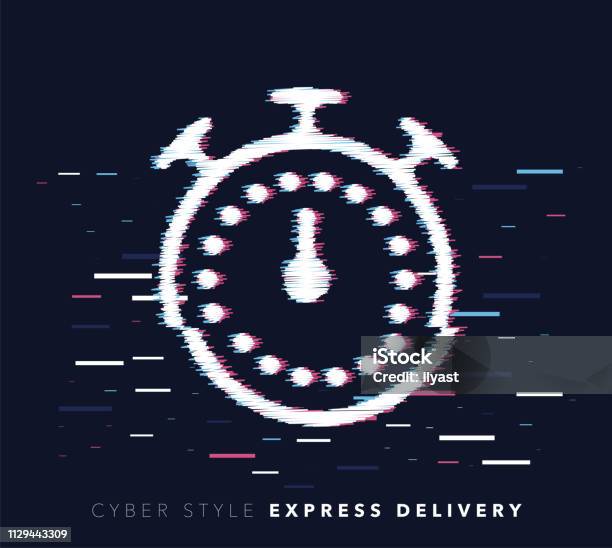 Express Delivery Glitch Effect Vector Icon Illustration Stock Illustration - Download Image Now