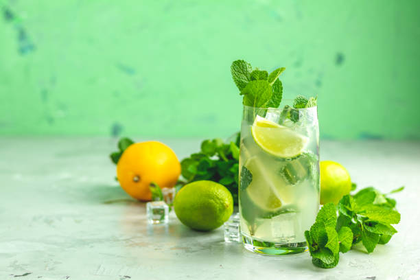 istock Mojito cocktail with lime and mint in highball glass 1129444911