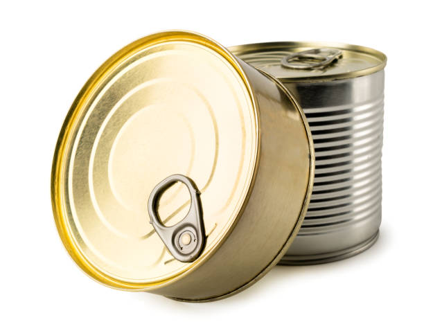 istock Two iron canned food on a white, close up. 1129445210