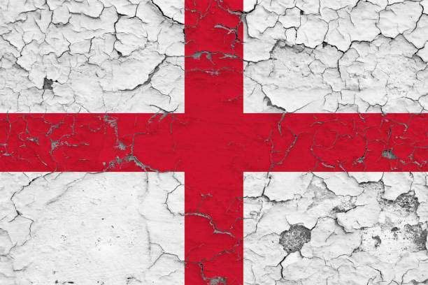 flag of england painted on cracked dirty wall. national pattern on vintage style surface. - english flag british flag flag grunge imagens e fotografias de stock