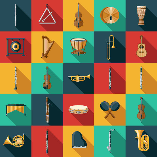 ilustrações, clipart, desenhos animados e ícones de conjunto de ícones de instrumentos musicais - oboe