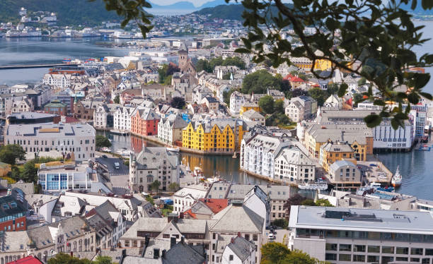 istock Town houses on seafront. Alesund, Norway 1129451342