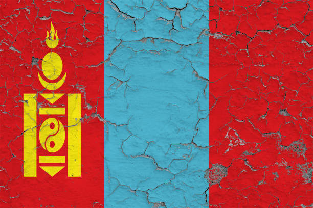 Mongolia flag. 3d illustration. with white background space for text. Close-up view.