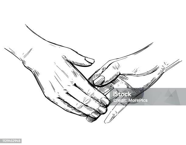 Hold Hands Sketch Illustration Isolated On White Background Stock Illustration - Download Image Now