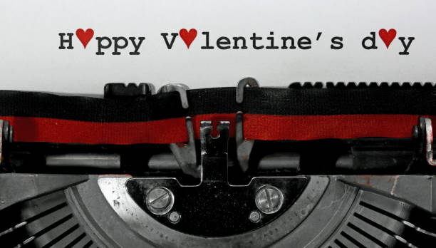 istock Happy Valentine s day written with the old typewriter with vinta 1129456386