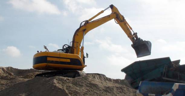 istock Excavator Construction Machinery Against Sky View 1129458362
