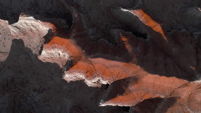 The aerial drone scenic view of the clay dry canyon near Kanab, Utah