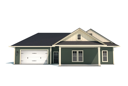 A modern USA styled craftsman style home isolated on a white background with a clipping path.
