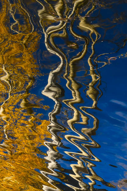 istock Blurred Background Aspen Trees Reflecting in Water with a Clear Blue Sky with Autumn Foliage in Vertical 1129472477