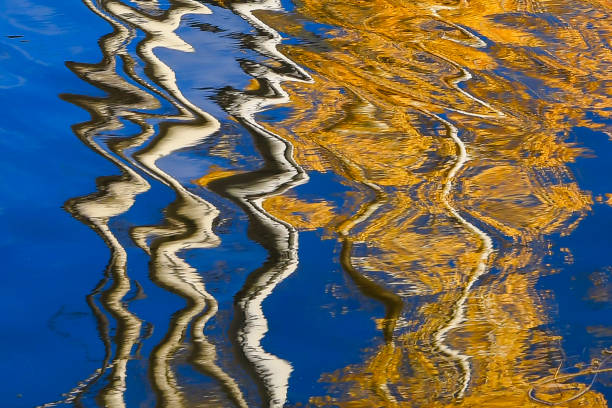 istock Blurred Background Aspen Trees Reflecting in Water with a Clear Blue Sky with Autumn Foliage 1129472488