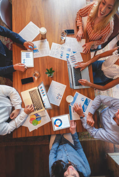 istock Group of people meeting with technology. 1129473244