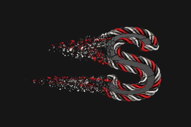 Shattering letter S 3D raster illustration. Twisted letter with explosion effect on dark background. Isolated design element.