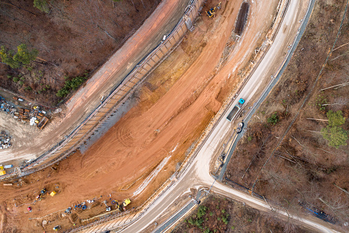 Large construction site, earth moving - aerial view