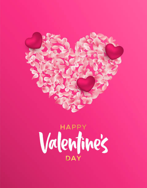 istock Valentines Day pink flower petal heart shape card 1129485863