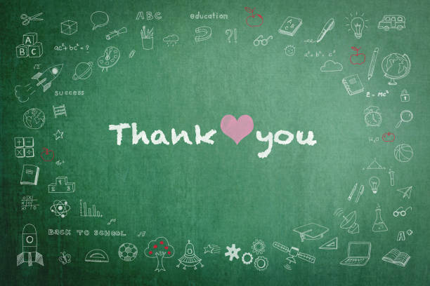 istock Thank you day announcement on green chalkboard with doodle 1129486675