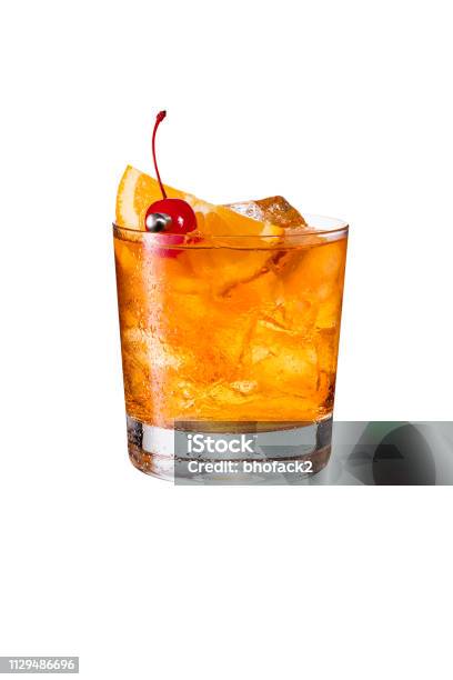 Refreshing Bourbon Old Fashioned Cocktail On White Stock Photo - Download Image Now - Cocktail, Old-fashioned, Alcohol - Drink