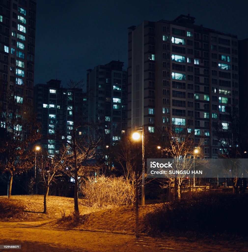 Apartment in Korea Cheongju City night view Outdoor shooting Apartment Stock Photo
