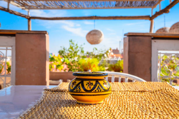 Traditional interior of cafe in Marrakech, Morocco