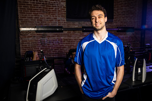Young professional esports players playing games