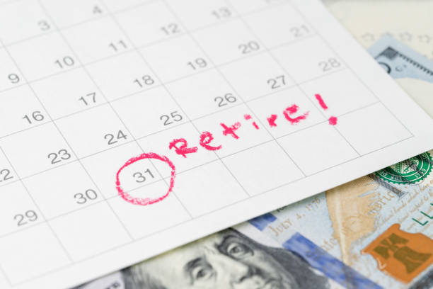 istock White clean calendar with circle at date and handwriting text as Retire on US dollar banknote using as success in investment, deadline or planning for retirement of office salary man 1129497030