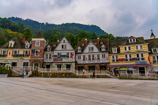 View of Bailu Town, a town known for its French architecture in the Sichuan Province on October 06, 2018 in Pengzhou