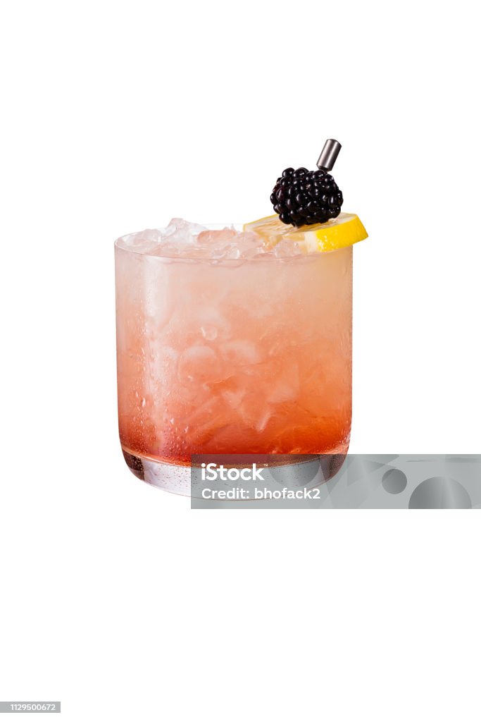 Refreshing Blackberry Gin Bramble on White Refreshing Blackberry Gin Bramble on White with a Clipping Path Cocktail Stock Photo