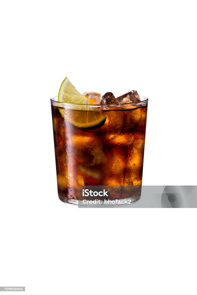 Refreshing Rum and Cola Cocktail on White Refreshing Rum and Cola Cocktail on White with a Clipping Path Cuba Libre Stock Photo