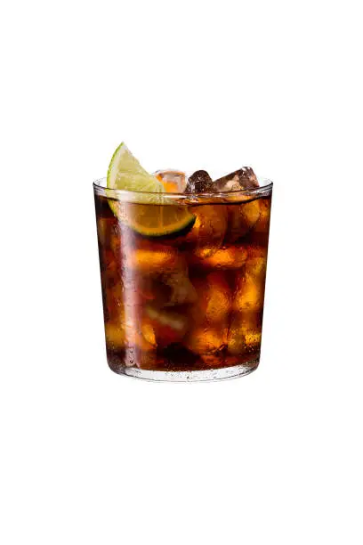 Photo of Refreshing Rum and Cola Cocktail on White