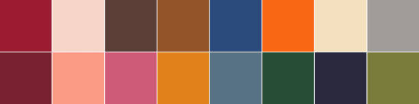 illustrations, cliparts, dessins animés et icônes de 16 couleurs de pantone de la saison automne / hiver 2019 / 2020 palette. rapport de couleur pantone ny fashion week. top 12 stand-out + 4 neutres - solid colors