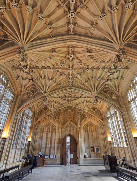 Oxford University, medieval Divinity School Oxford, UK - August 1, 2013:   The ornate vaulted ceiling of the Divinity Scvhool is one of the highlights of the Bodleian Library. bodleian library stock pictures, royalty-free photos & images