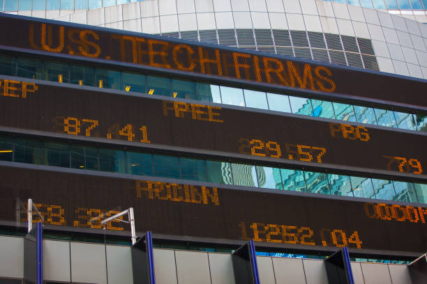 istock Electronic stock ticker New York City. 1129510251