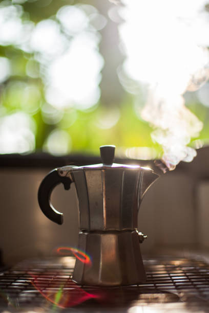 istock Moka pot coffee on stove 1129512642