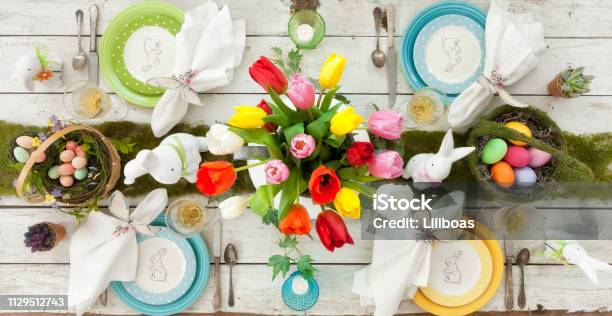 Easter Dining Table Stock Photo - Download Image Now - Easter, Table, Dinner