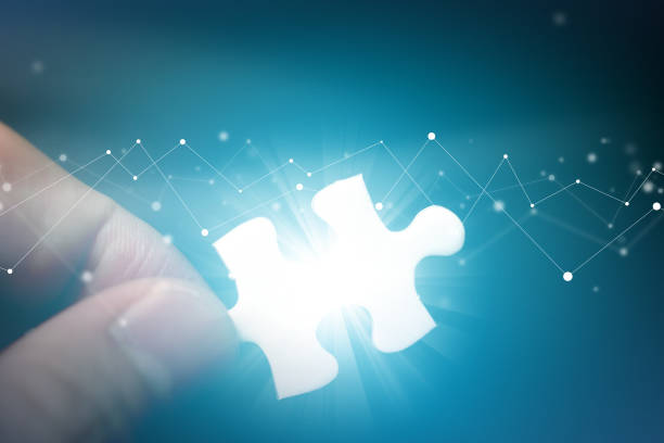 Close-up of a puzzle piece with polygon graphics.