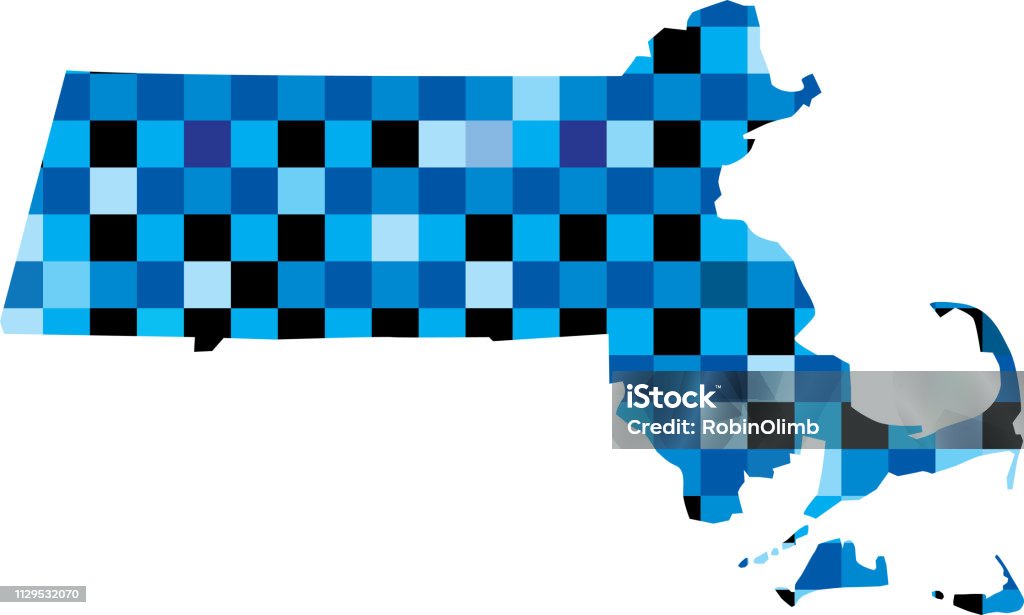 Massachusetts Blue Squares Maps Vector illustration of a map of Massachusetts made up of little blue squares. Abstract stock vector