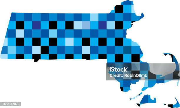 Massachusetts Blue Squares Maps Stock Illustration - Download Image Now - Abstract, Blue, Boston - Massachusetts