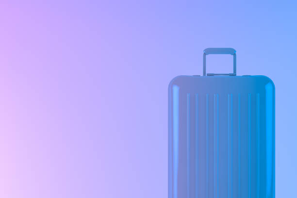 istock Suitcase, Minimal Travel Concept with neon gradient colors 1129533550