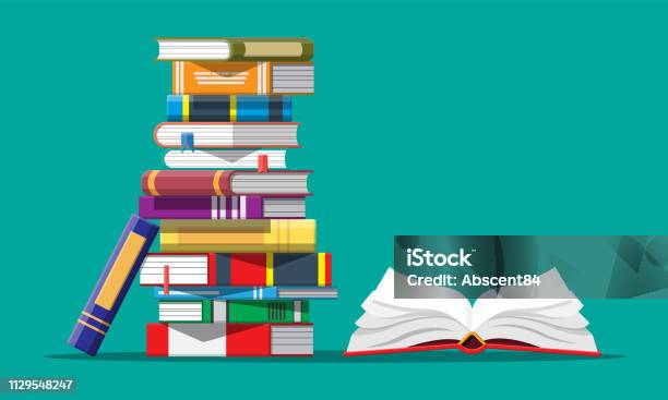 Open Book With An Upside Down Pages Stock Illustration - Download Image Now - Book, Library, Stack