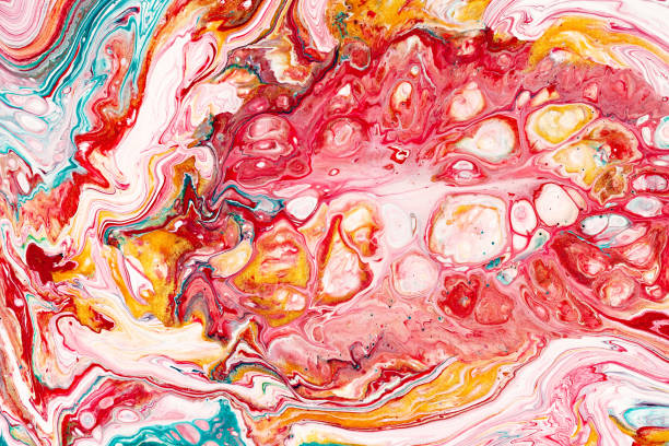 istock Hand painted backgrounds. Pink, white and yellow mixed acrylic paints. Liquid marble texture. Applicable for design packaging, labels, business cards, placard, covers, textile and decor interior 1129548823